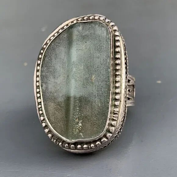 Statement Ring . Israel sterling silver Roman glass ring . Silver Filigree Jewe